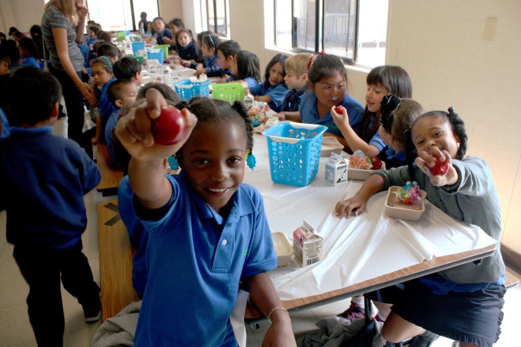 photo of a classroom eating lunch